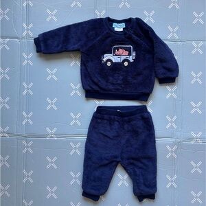 6 month Navy Blue Fleece Baby Outfit with Car Design